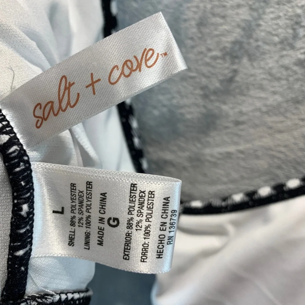Salt & Cove Womens Gingham One-Piece Swimsuit Black White Tie Front Cutout L NEW